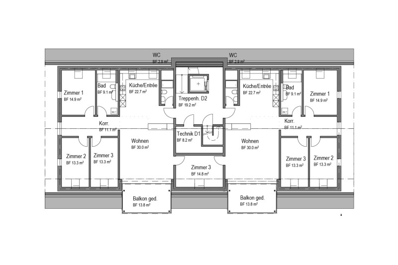 Dachgeschoss mit 4.5- und 5.5-Zimmerwohnung