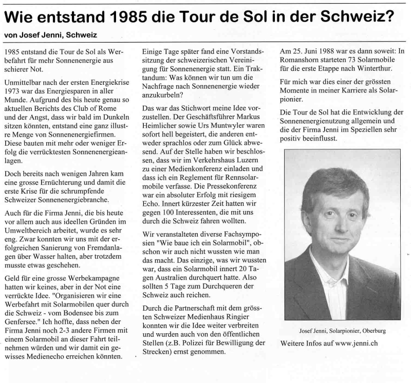 wie entstand die Tour de Sol 1985?